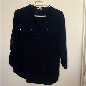 a'gaci Midnight Blue Blouse with Gold Accents